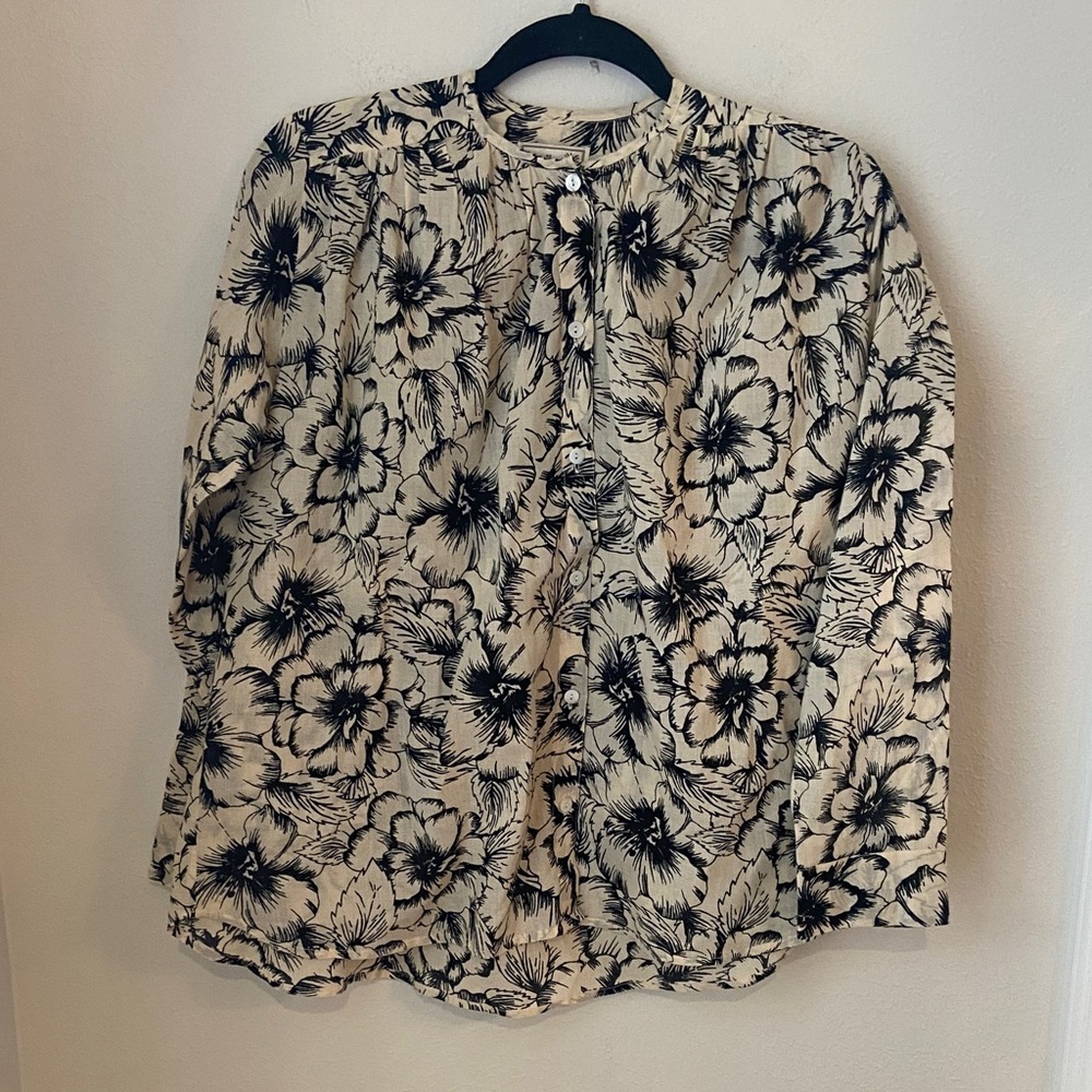 Mille Florian Blouse Sand Hibiscus Floral 100% Cotton XXS Resort Wear